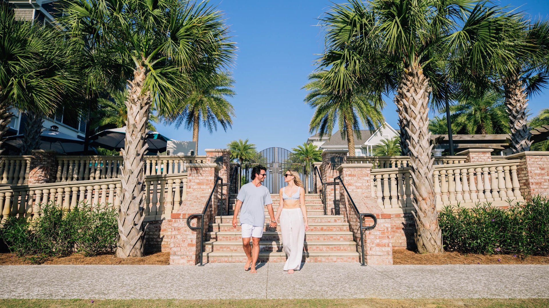 couple near adult pool